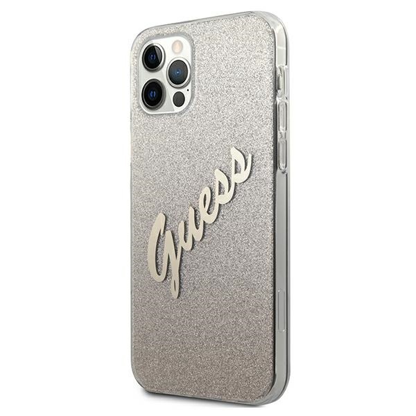 Kryt Guess GUHCP12LPCUGLSGO Apple iPhone 12 Pro Max gold hardcase Glitter Gradient Script