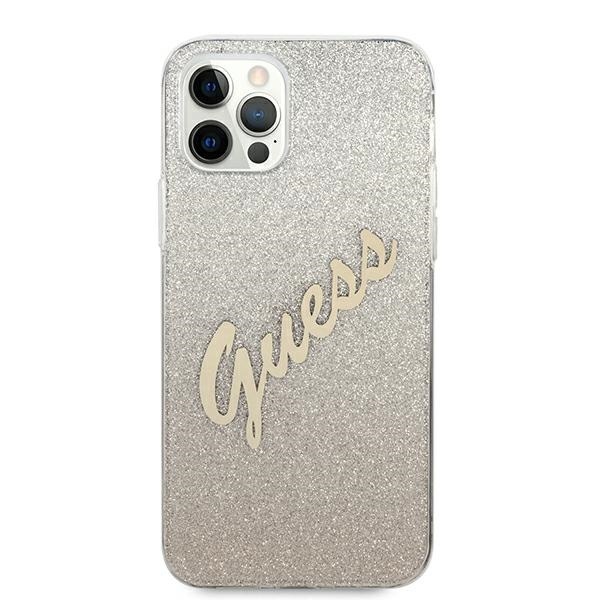 Kryt Guess GUHCP12LPCUGLSGO Apple iPhone 12 Pro Max gold hardcase Glitter Gradient Script