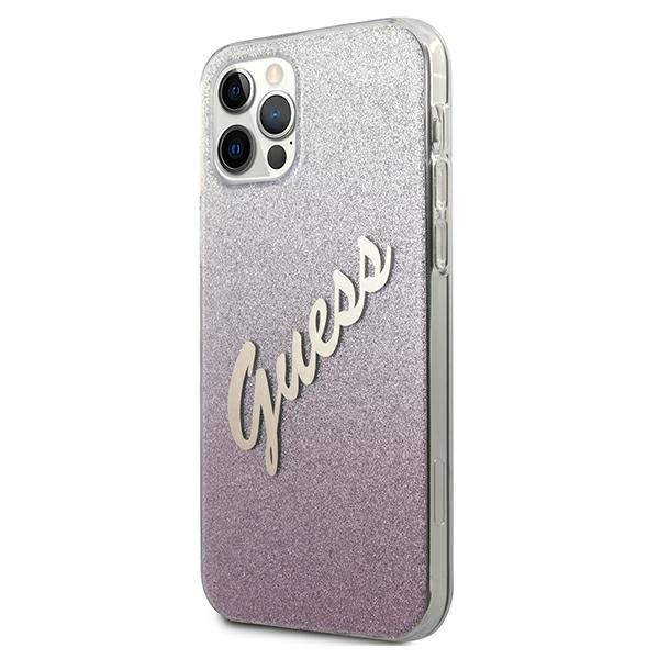 Kryt Guess GUHCP12MPCUGLSPI Apple iPhone 12/12 Pro pink hardcase Glitter Gradient Script