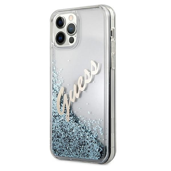 Kryt Guess GUHCP12LGLVSBL Apple iPhone 12 Pro Max blue hardcase Glitter Vintage Script