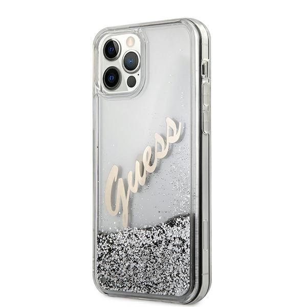 Kryt Guess GUHCP12LGLVSSI Apple iPhone 12 Pro Max silver hardcase Glitter Vintage Script