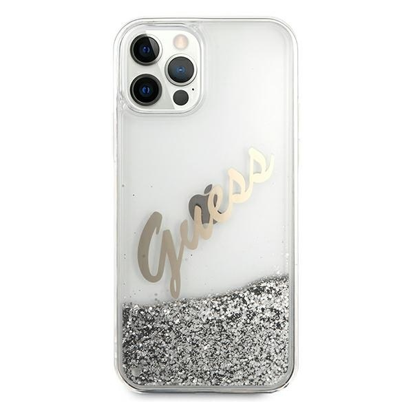 Kryt Guess GUHCP12LGLVSSI Apple iPhone 12 Pro Max silver hardcase Glitter Vintage Script