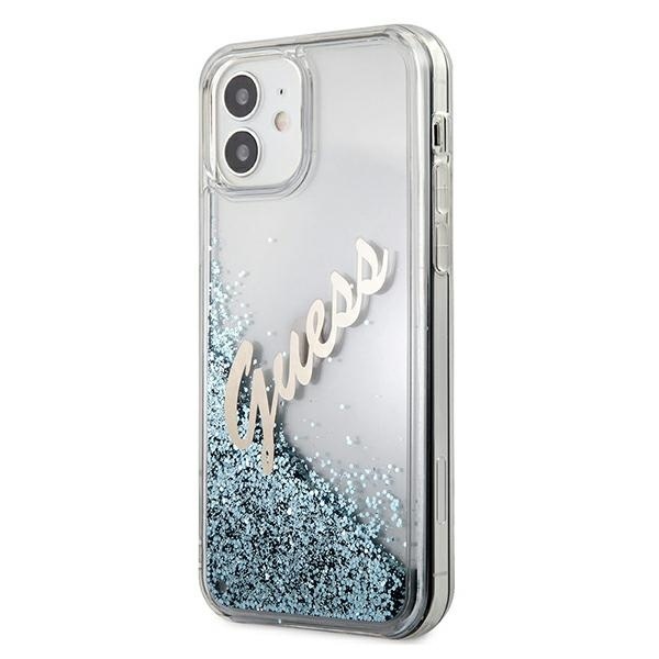 Kryt Guess GUHCP12SGLVSBL Apple iPhone 12 mini blue hardcase Glitter Vintage Script