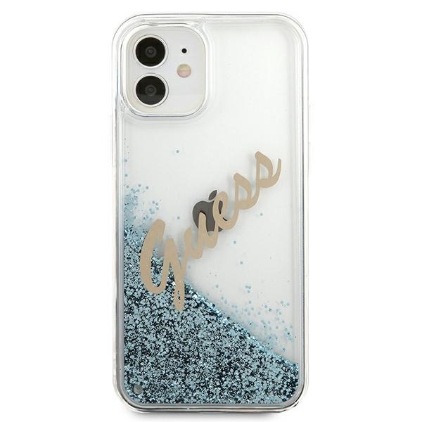 Kryt Guess GUHCP12SGLVSBL Apple iPhone 12 mini blue hardcase Glitter Vintage Script