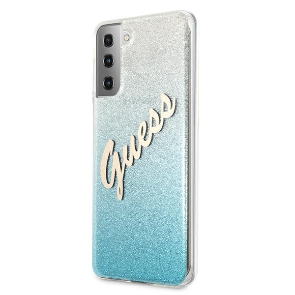 Kryt Guess GUHCS21MPCUGLSBL Samsung Galaxy S21+ Plus blue hardcase Glitter Gradient Script