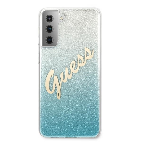 Kryt Guess GUHCS21MPCUGLSBL Samsung Galaxy S21+ Plus blue hardcase Glitter Gradient Script