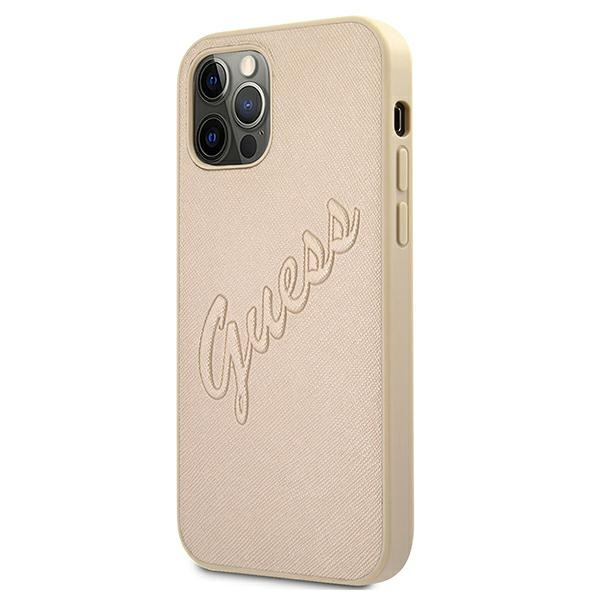 Kryt Guess GUHCP12MRSAVSLG Apple iPhone 12/12 Pro gold hardcase Saffiano Vintage Script