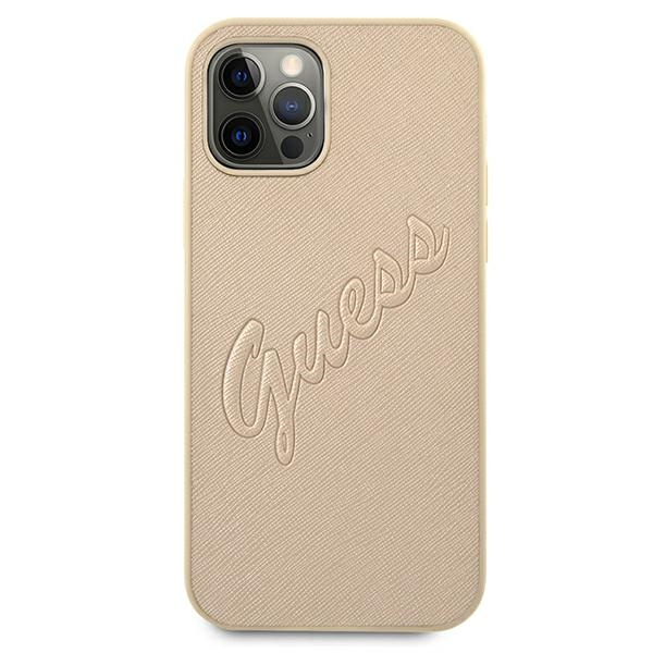 Kryt Guess GUHCP12MRSAVSLG Apple iPhone 12/12 Pro gold hardcase Saffiano Vintage Script