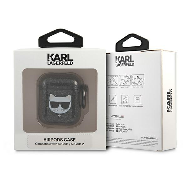 Kryt Karl Lagerfeld KLA2UCHGK Apple AirPods cover black Glitter Choupette
