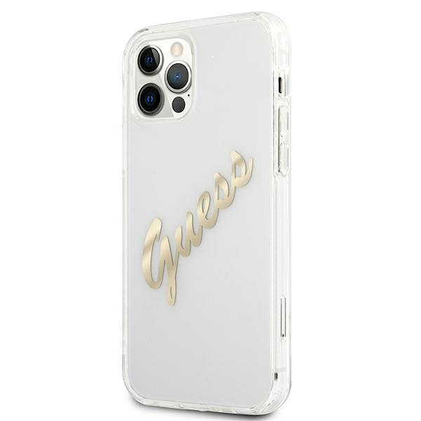 Kryt Guess GUHCP12MKTRSVGO Apple iPhone 12/12 Pro Transparent hardcase Vintage Script Gold