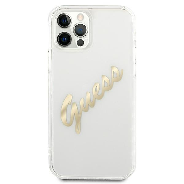 Kryt Guess GUHCP12MKTRSVGO Apple iPhone 12/12 Pro Transparent hardcase Vintage Script Gold