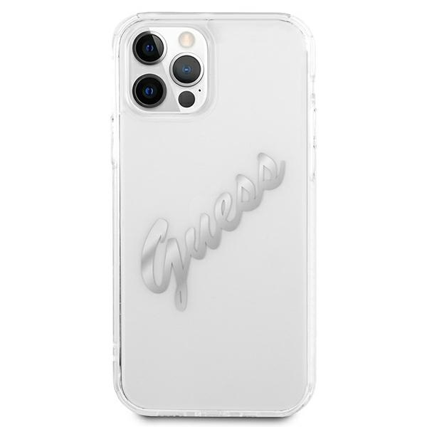 Kryt Guess GUHCP12MKTRSVSI Apple iPhone 12/12 Pro Transparent hardcase Vintage Script Silver