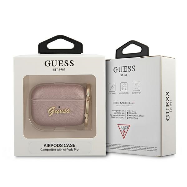 Kryt Guess GUAPSASMP Apple AirPods Pro cover pink Saffiano Script Metal Collection