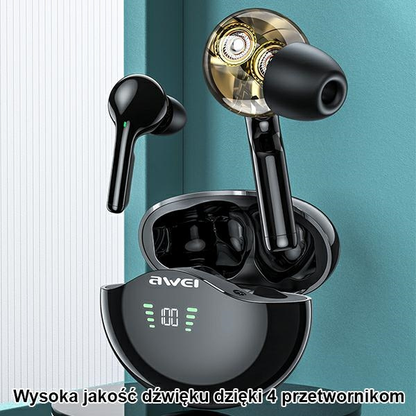 Sluchátka AWEI  Bluetooth 5.1 T12P TWS + Charging Station black