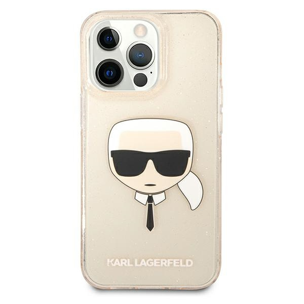 Kryt Karl Lagerfeld KLHCP13LKHTUGLGO Apple iPhone 13 Pro gold hardcase Glitter Karl`s Head