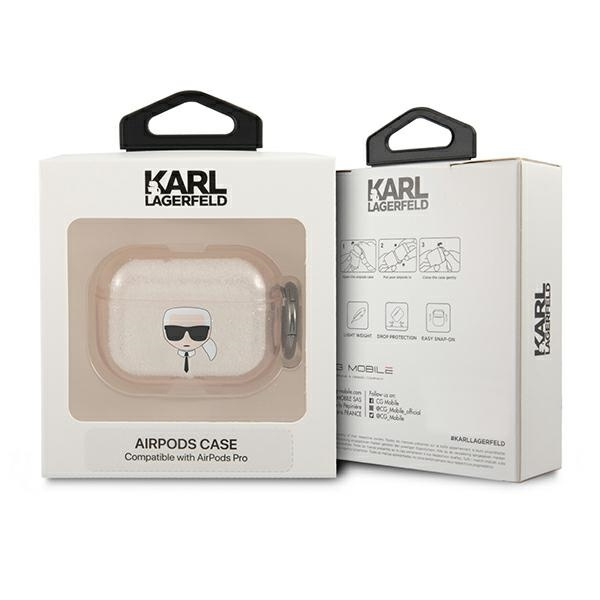 Kryt Karl Lagerfeld KLAPUKHGD Apple AirPods Pro cover gold Glitter Karl`s Head