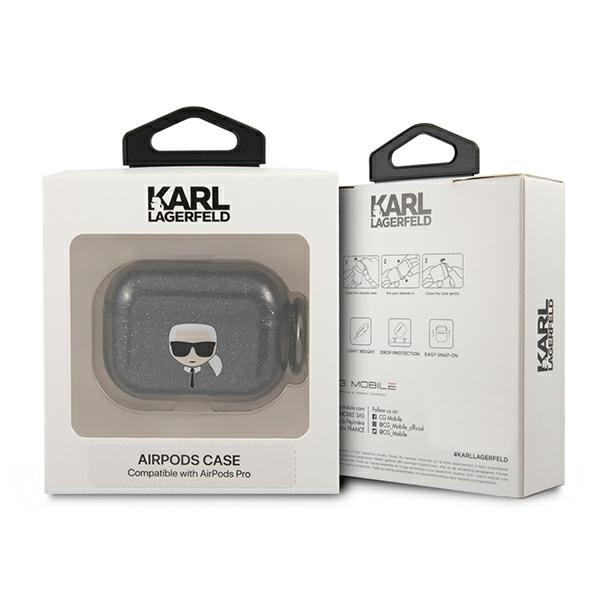 Kryt Karl Lagerfeld KLAPUKHGK Apple AirPods Pro cover black Glitter Karl`s Head