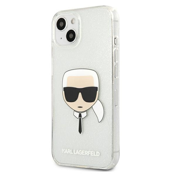 Kryt Karl Lagerfeld KLHCP13SKHTUGLS Apple iPhone 13 mini silver hardcase Glitter Karl`s Head