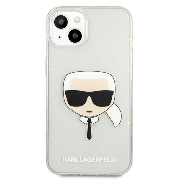 Kryt Karl Lagerfeld KLHCP13SKHTUGLS Apple iPhone 13 mini silver hardcase Glitter Karl`s Head