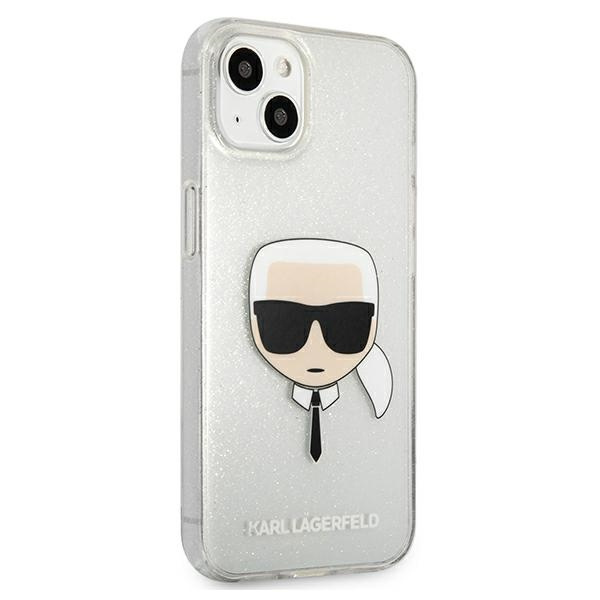 Kryt Karl Lagerfeld KLHCP13SKHTUGLS Apple iPhone 13 mini silver hardcase Glitter Karl`s Head