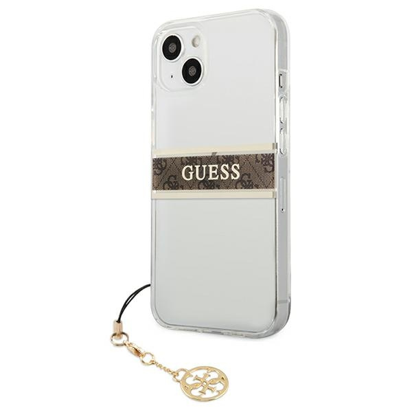 Kryt Guess GUHCP13SKB4GBR Apple iPhone 13 mini Transparent hardcase 4G Brown Strap Charm