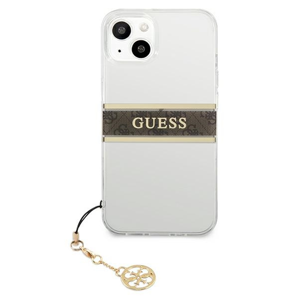 Kryt Guess GUHCP13SKB4GBR Apple iPhone 13 mini Transparent hardcase 4G Brown Strap Charm