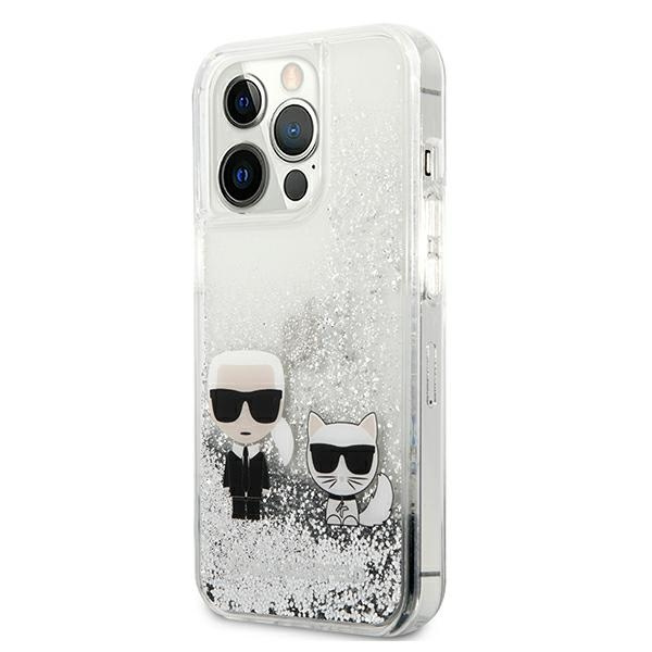 Kryt Karl Lagerfeld KLHCP13XGKCS Apple iPhone 13 Pro Max silver hardcase Liquid Glitter Karl&Choupette