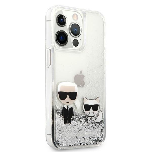 Kryt Karl Lagerfeld KLHCP13XGKCS Apple iPhone 13 Pro Max silver hardcase Liquid Glitter Karl&Choupette