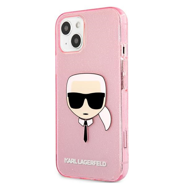 Kryt Karl Lagerfeld KLHCP13SKHTUGLP Apple iPhone 13 mini pink hardcase Glitter Karl`s Head