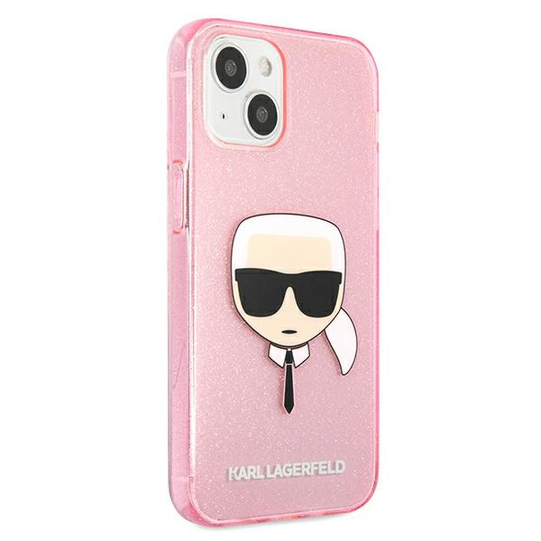 Kryt Karl Lagerfeld KLHCP13SKHTUGLP Apple iPhone 13 mini pink hardcase Glitter Karl`s Head