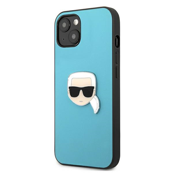 Kryt Karl Lagerfeld KLHCP13SPKMB Apple iPhone 13 mini blue hardcase Leather Ikonik Karl`s Head Metal