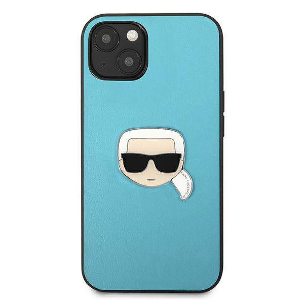Kryt Karl Lagerfeld KLHCP13SPKMB Apple iPhone 13 mini blue hardcase Leather Ikonik Karl`s Head Metal