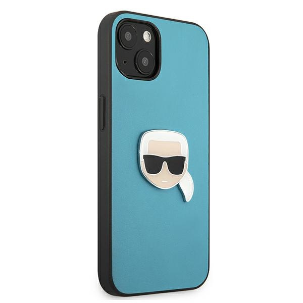 Kryt Karl Lagerfeld KLHCP13SPKMB Apple iPhone 13 mini blue hardcase Leather Ikonik Karl`s Head Metal