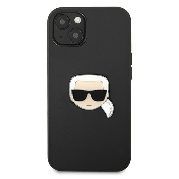Kryt Karl Lagerfeld KLHCP13SPKMK Apple iPhone 13 mini black hardcase Leather Ikonik Karl`s Head Metal