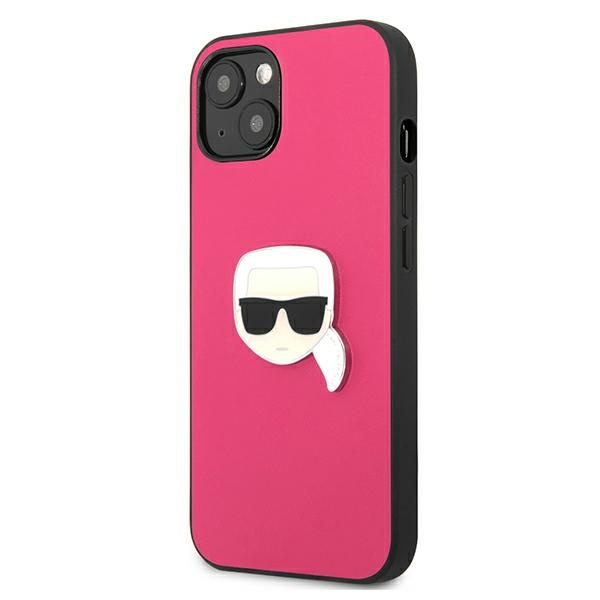 Kryt Karl Lagerfeld KLHCP13SPKMP Apple iPhone 13 mini pink hardcase Leather Ikonik Karl`s Head Metal
