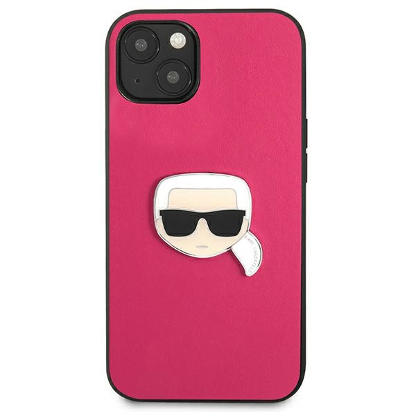 Kryt Karl Lagerfeld KLHCP13SPKMP Apple iPhone 13 mini pink hardcase Leather Ikonik Karl`s Head Metal