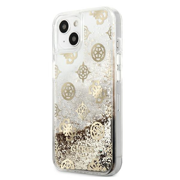 Kryt Guess GUHCP13SLGPEGO Apple iPhone 13 mini gold hardcase Peony Liquid Glitter
