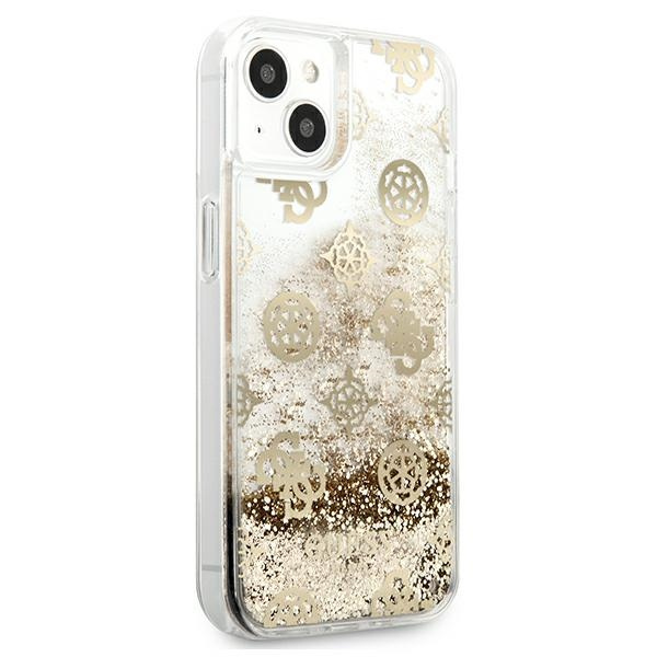 Kryt Guess GUHCP13SLGPEGO Apple iPhone 13 mini gold hardcase Peony Liquid Glitter