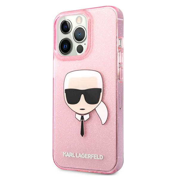 Kryt Karl Lagerfeld KLHCP13XKHTUGLP Apple iPhone 13 Pro Max pink hardcase Glitter Karl`s Head