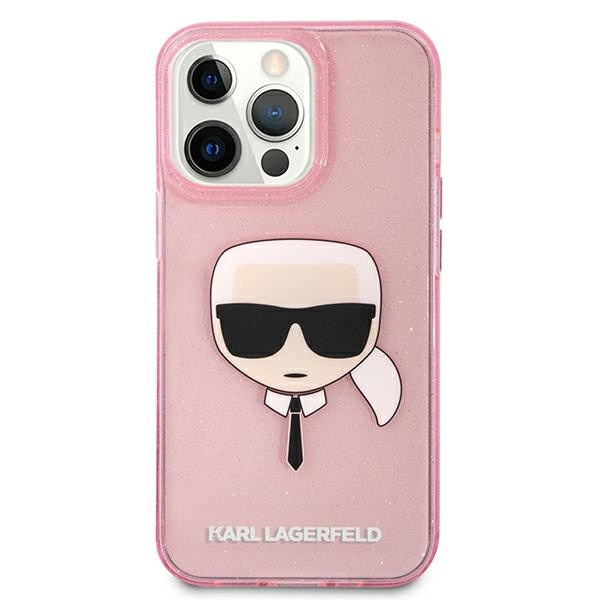 Kryt Karl Lagerfeld KLHCP13XKHTUGLP Apple iPhone 13 Pro Max pink hardcase Glitter Karl`s Head