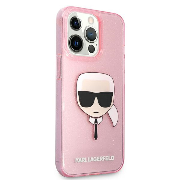 Kryt Karl Lagerfeld KLHCP13XKHTUGLP Apple iPhone 13 Pro Max pink hardcase Glitter Karl`s Head
