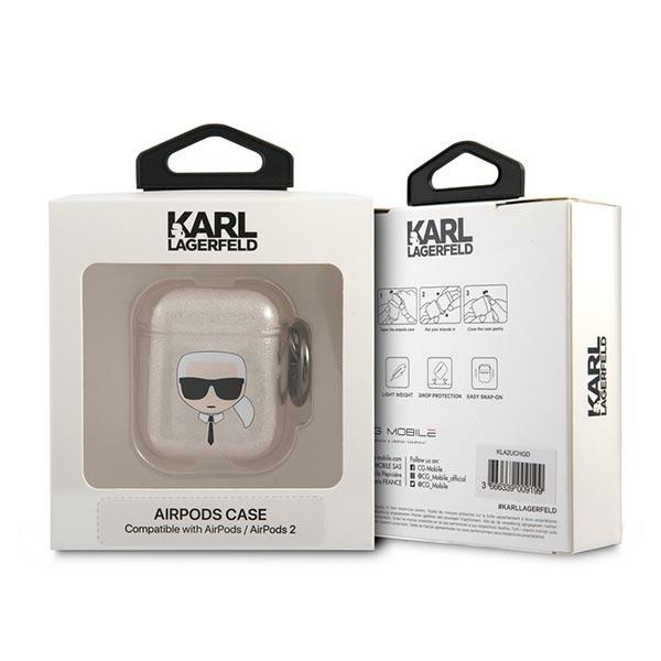 Kryt Karl Lagerfeld KLA2UKHGD Apple AirPods cover gold Glitter Karl`s Head