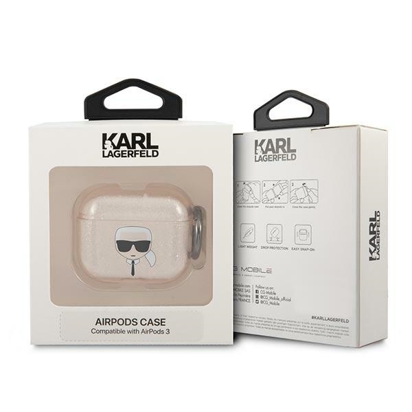 Kryt Karl Lagerfeld KLA3UKHGD Apple AirPods 3 cover gold Glitter Karl`s Head