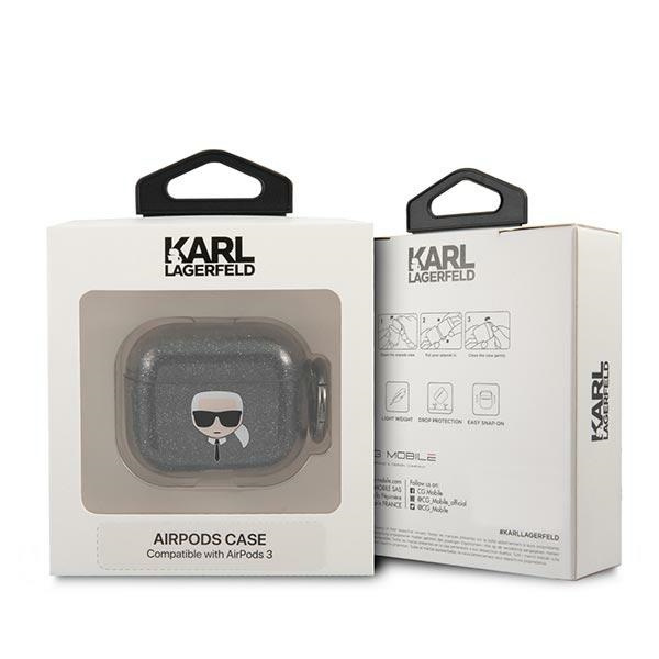 Kryt Karl Lagerfeld KLA3UKHGK Apple AirPods 3 cover black Glitter Karl`s Head