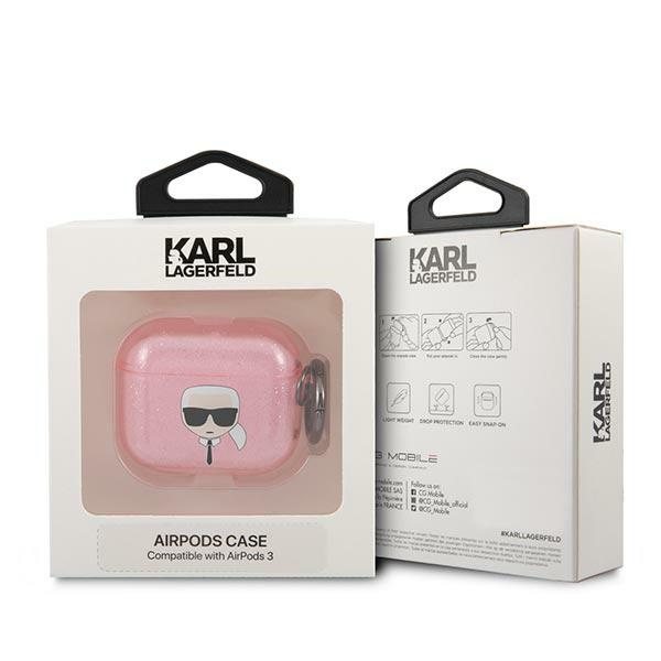 Kryt Karl Lagerfeld KLA3UKHGP Apple AirPods 3 cover pink Glitter Karl`s Head