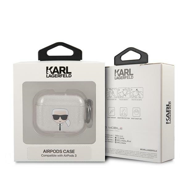 Kryt Karl Lagerfeld KLA3UKHGS Apple AirPods 3 cover silver Glitter Karl`s Head