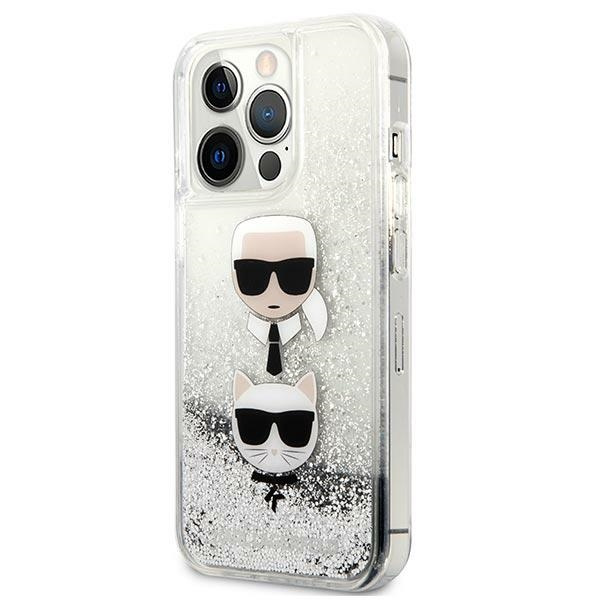 Kryt Karl Lagerfeld KLHCP13LKICGLS Apple iPhone 13 Pro silver hardcase Liquid Glitter Karl&Choupette Head