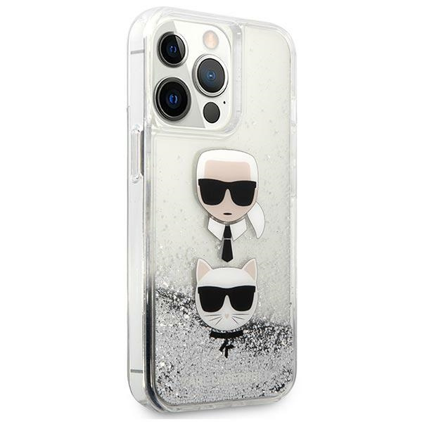 Kryt Karl Lagerfeld KLHCP13LKICGLS Apple iPhone 13 Pro silver hardcase Liquid Glitter Karl&Choupette Head