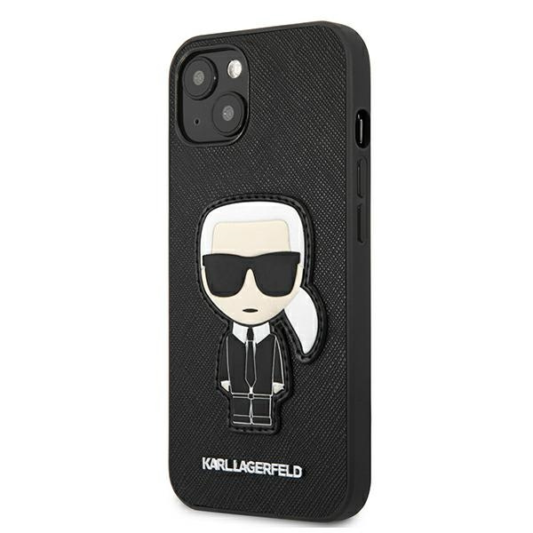 Kryt Karl Lagerfeld KLHCP13SOKPK Apple iPhone 13 mini black hardcase Saffiano Ikonik Karl`s Patch