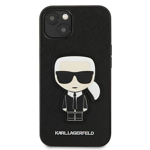 Kryt Karl Lagerfeld KLHCP13SOKPK Apple iPhone 13 mini black hardcase Saffiano Ikonik Karl`s Patch